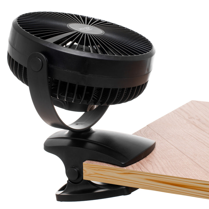 Bordsfläkt med klämma, batteridriven, 15,5 cm, 360° vridbar, USB-C, Adler