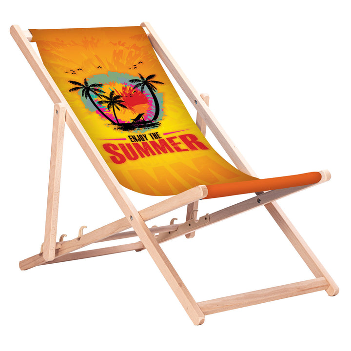Klassisk solstol i bokträ GreenBlue GB183 med trycket ”Enjoy The Summer”