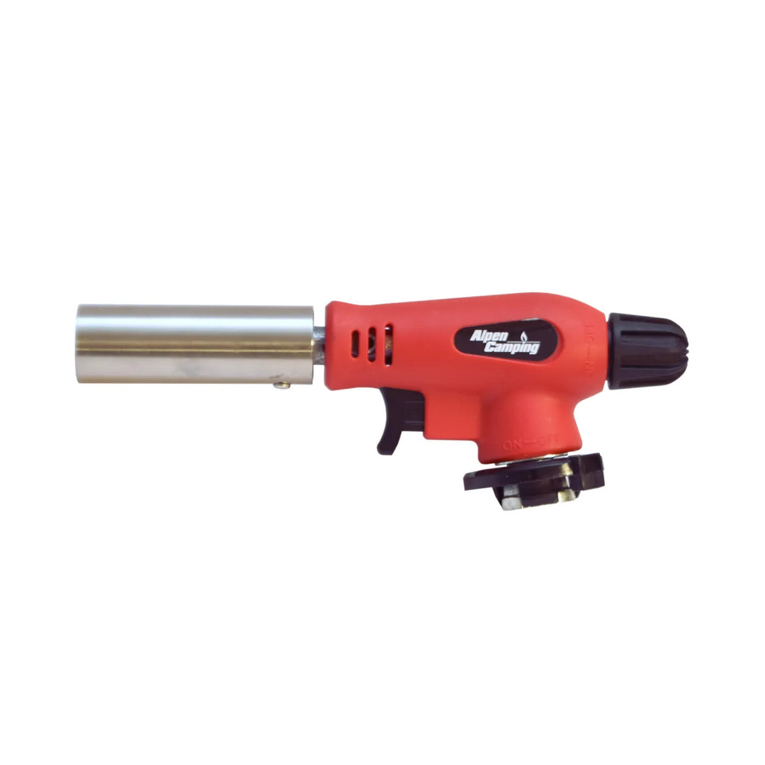 Alpen Camping gasbrännare för gaspatroner, 360° vridbar, flamtemperatur 1300 °C, piezoantändning, OLIMP + 4 st. gaspatroner à 227 g GreenBlue. Certifikat: Pi 0875, uppfyller standarden EN417