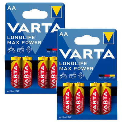 8 st R-06-batterier (AA), 1,5 V, alkaliska, R-06 Longlife Max Power från Varta