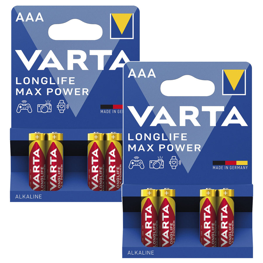 8 st R-03/R03 AAA 1,5 V alkaliska batterier Varta Longlife Max Power