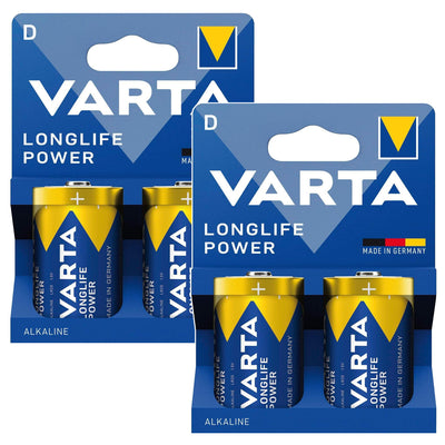 4 st R-20 R20 D 1,5 V alkaliska Longlife Power-batterier från Varta