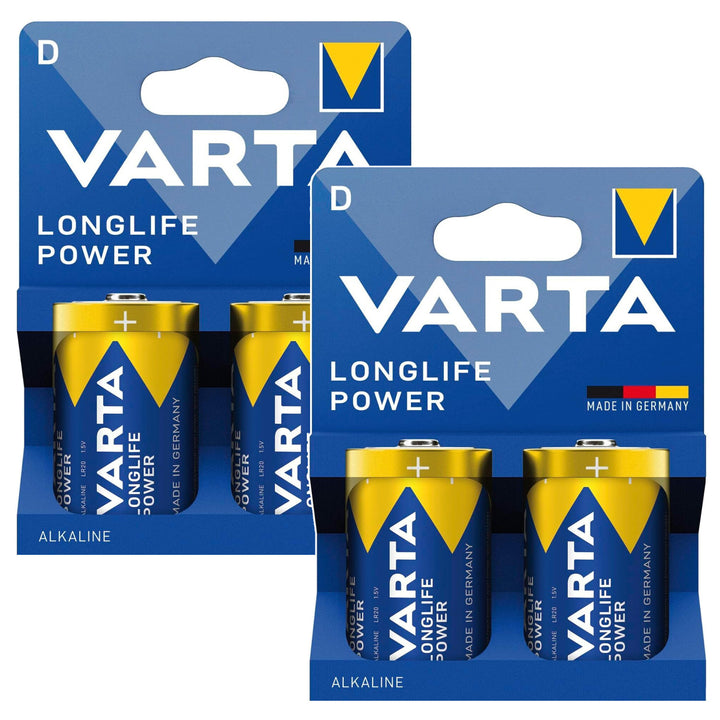 4 st R-20 R20 D 1,5 V alkaliska Longlife Power-batterier från Varta