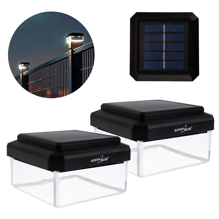 GreenBlue solcellsdriven LED-stolplampa, 80x80 mm, kuvertformad takskärm, 3200 K, GB127 WW, 2 st