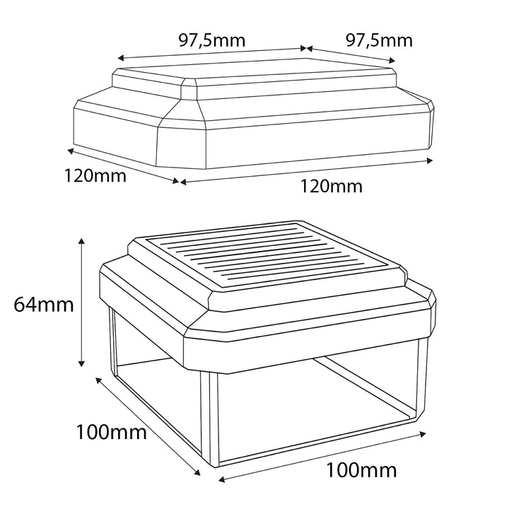 GreenBlue solcellsdriven LED-stolplampa, 100 x 100 mm, kuplock, 3200 K, GB128 WW, 2 st
