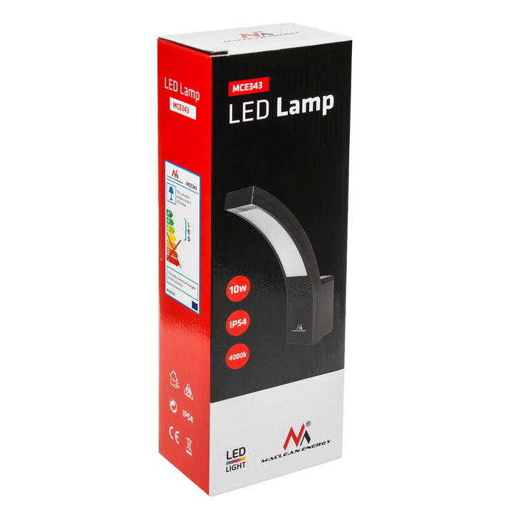 Maclean LED-fasadlampa, 800 lm, IP54, 10 W, naturvit ljusfärg (4000 K), svart, MCE343 B, 2 st