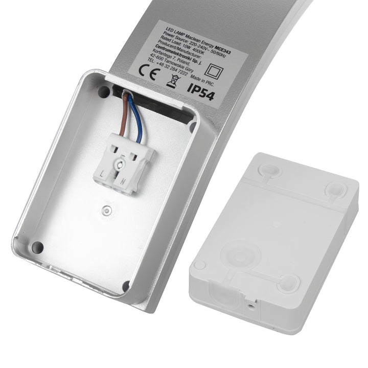 Maclean LED-fasadlampa, 800 lm, IP54, 10 W, naturvit ljusfärg (4000 K), silverfärgad, MCE343 SV, 2 st