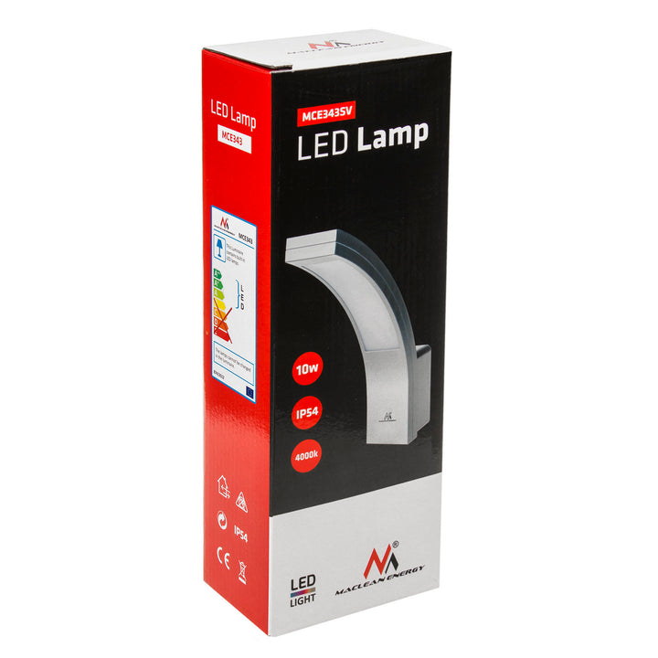 Maclean LED-fasadlampa, 800 lm, IP54, 10 W, naturvit ljusfärg (4000 K), silverfärgad, MCE343 SV, 2 st
