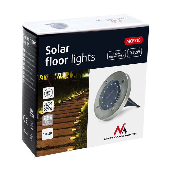 Maclean IP44 solcellsdriven LED-trädgårdslampa, 12 SMD-lysdioder, 4000 K, Ni-MH 600 mAh, 0,7 W, MCE318, 4 st