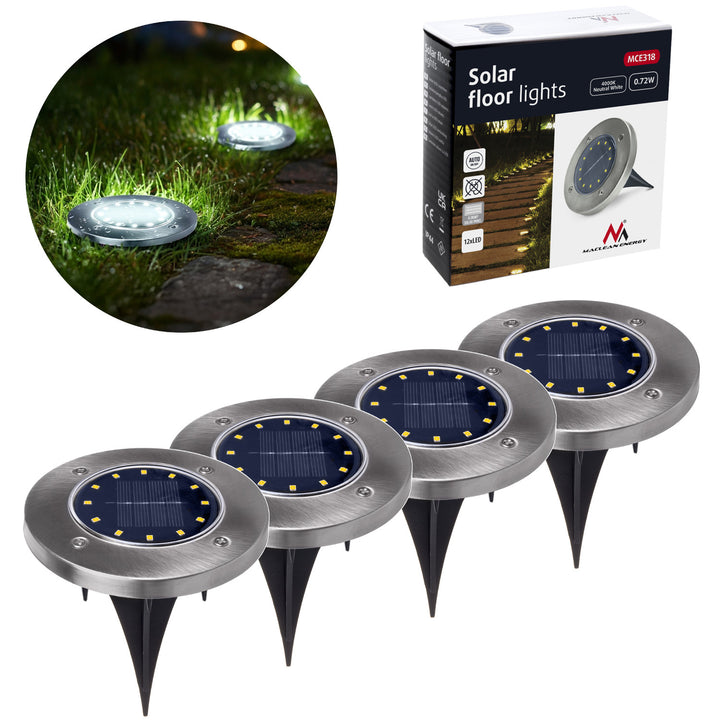 Maclean IP44 solcellsdriven LED-trädgårdslampa, 12 SMD-lysdioder, 4000 K, Ni-MH 600 mAh, 0,7 W, MCE318, 4 st