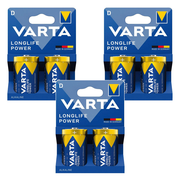 6 st R-20 R20 D 1,5 V alkaliska Longlife Power-batterier från Varta