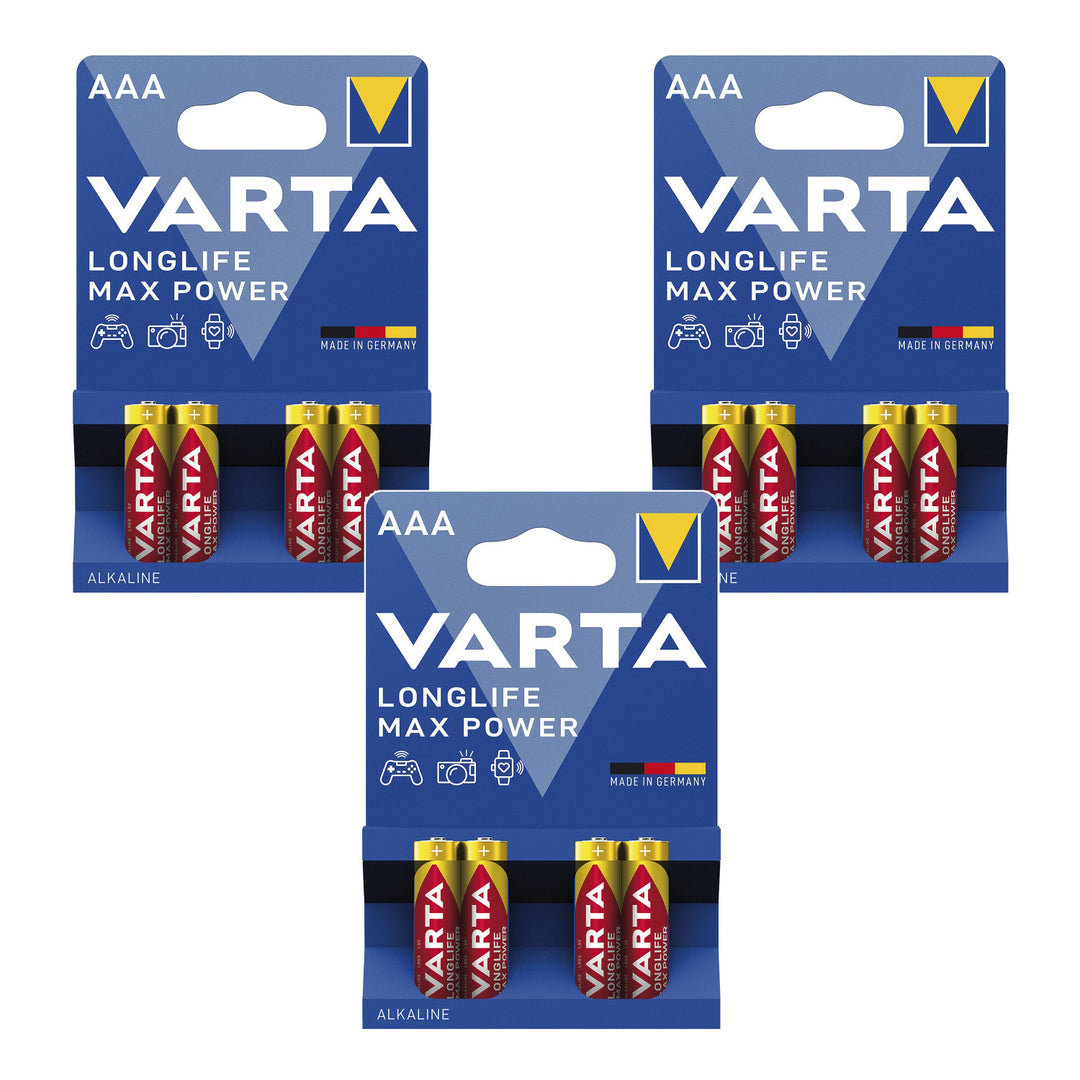 12 st R-03/R03 AAA 1,5 V alkaliska batterier Varta Longlife Max Power