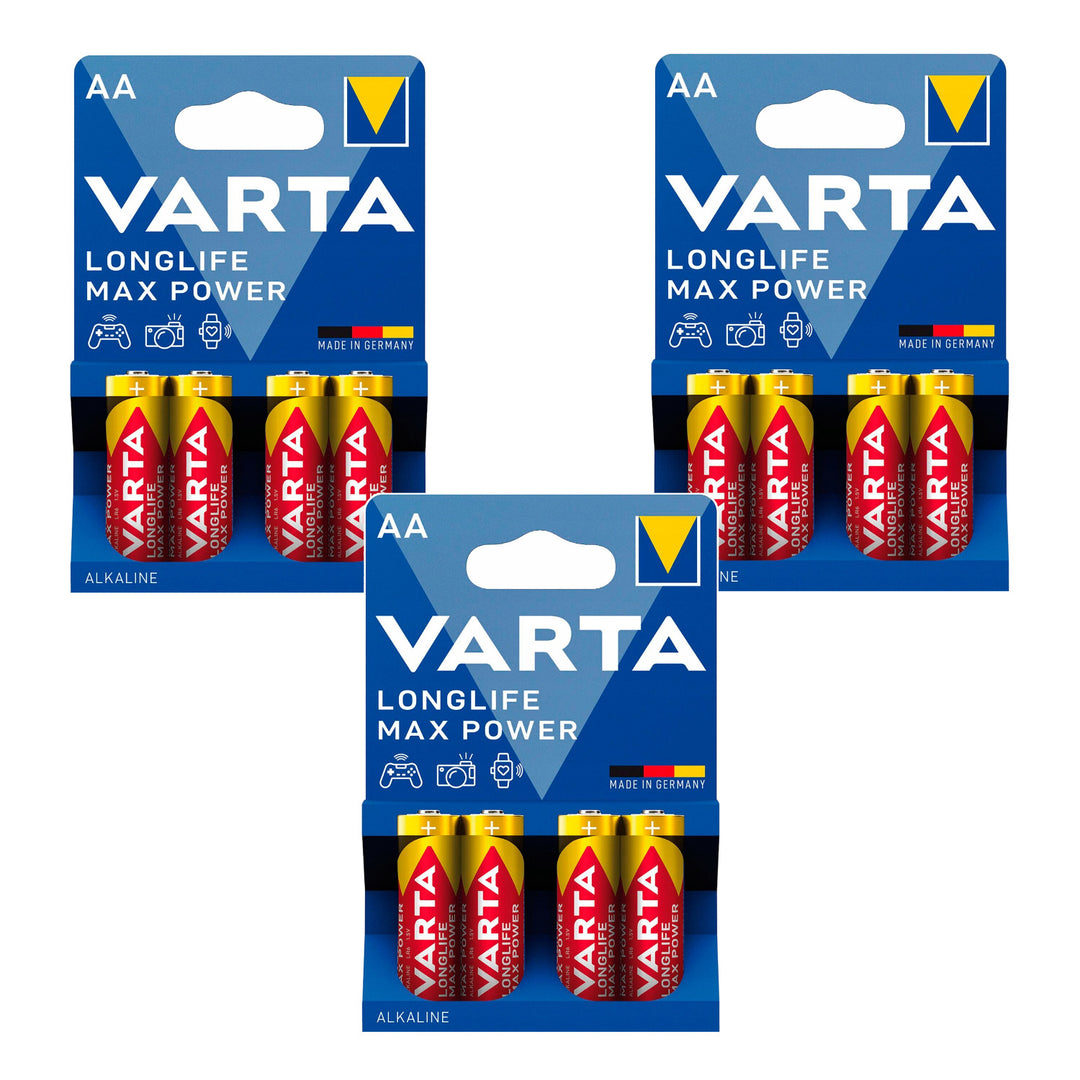 12 st R-06-batterier, R06 AA, 1,5 V, alkaliska, R-06 Longlife Max Power från Varta