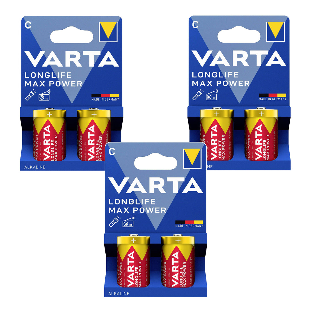 6 st R-14 R14 C 1,5 V alkaliska batterier Varta Longlife Max Power