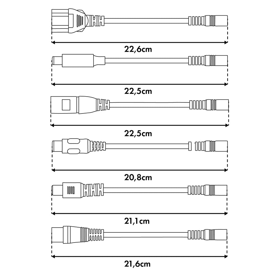 Universell laddare/nätadapter från Maclean Energy, för elsparkcyklar, 42 V DC, 2 A, max 85 W, snabbladdning, 6 kontakter, MCE667