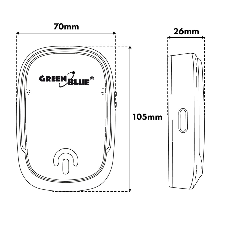 GreenBlue trådlös dörrklocka, 38 melodier, 90 dB, svart, räckvidd upp till 200 m, GB404 B