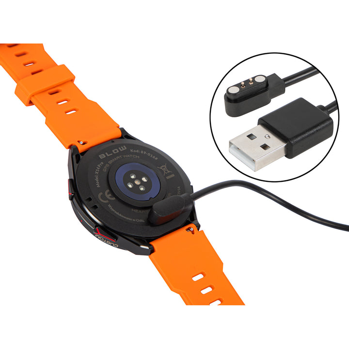 Smartklocka BLOW X14 Pro, 1,43-tums AMOLED-skärm, 490 mAh-batteri, GPS, 4 GB RAM och 256 MB lagringsutrymme, hälsofunktioner, armband i två färger, 89-016#