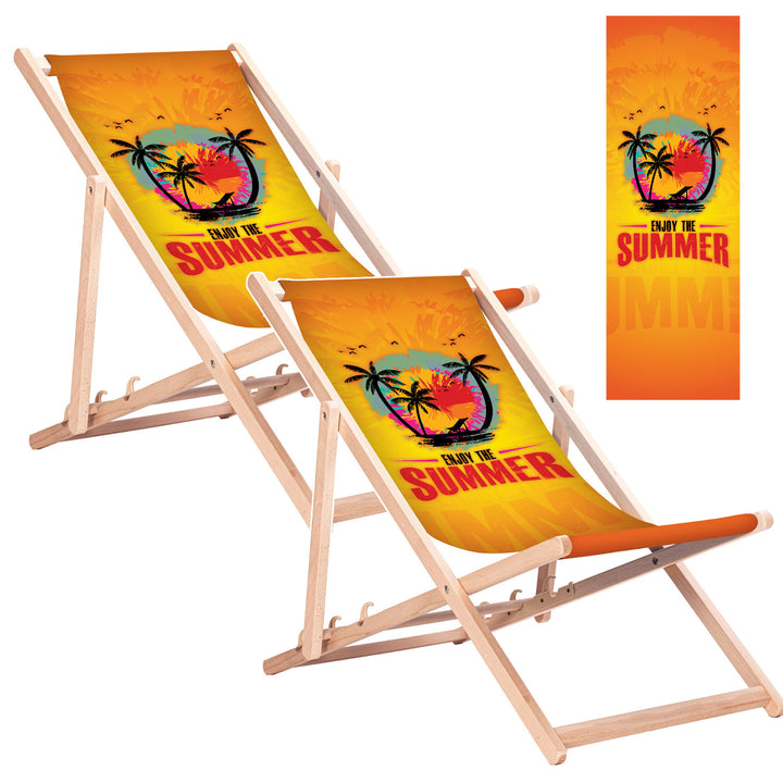 Klassisk solstol i bokträ GreenBlue GB183 med trycket ”Enjoy The Summer”, 2 st