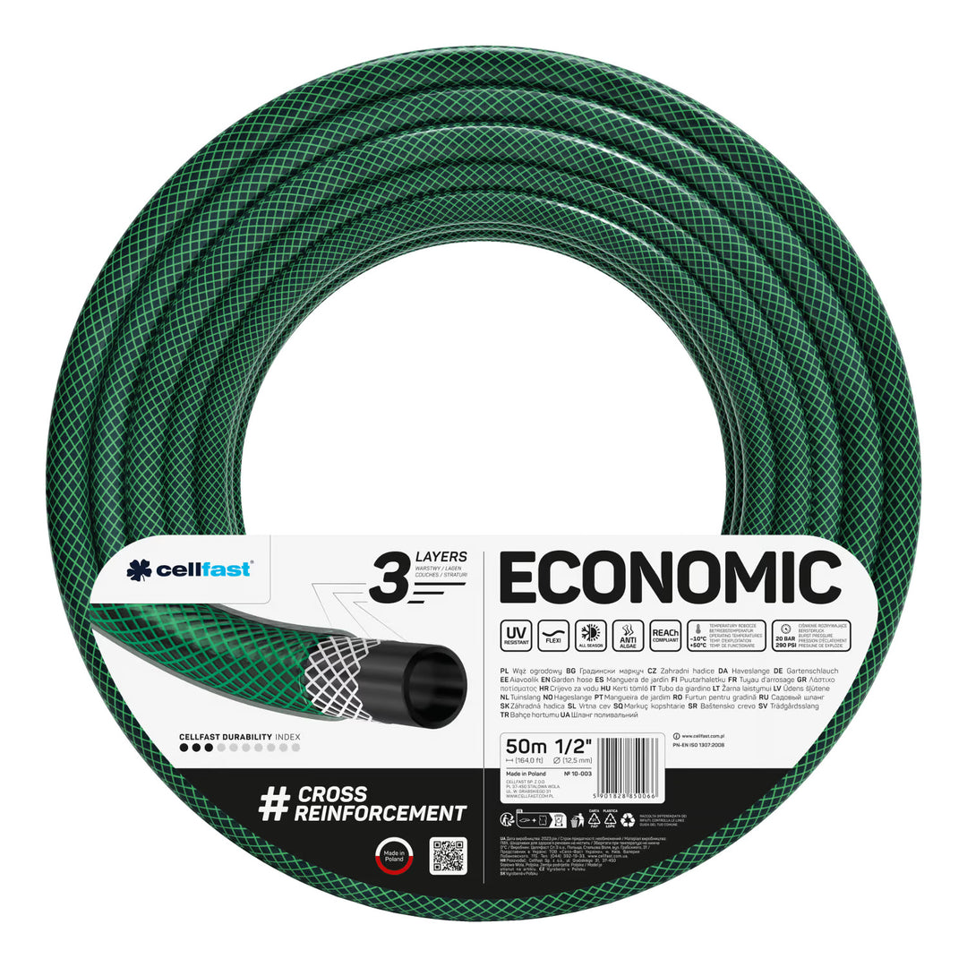 Slangvagn Cellfast Aluplus 1/2" 60 m + trädgårdsslang Cellfast Economic 1/2" 50 m