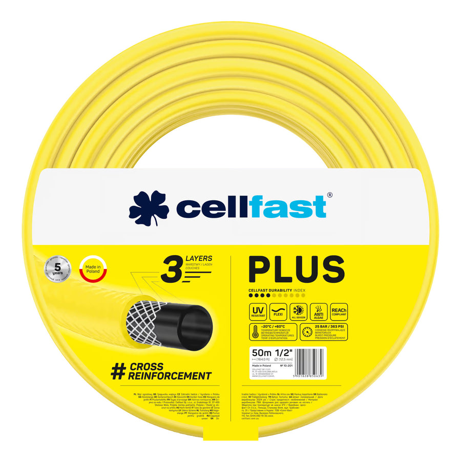 Slangvagn Cellfast Aluplus 1/2" 60 m + trädgårdsslang Cellfast Plus 1/2" 50 m