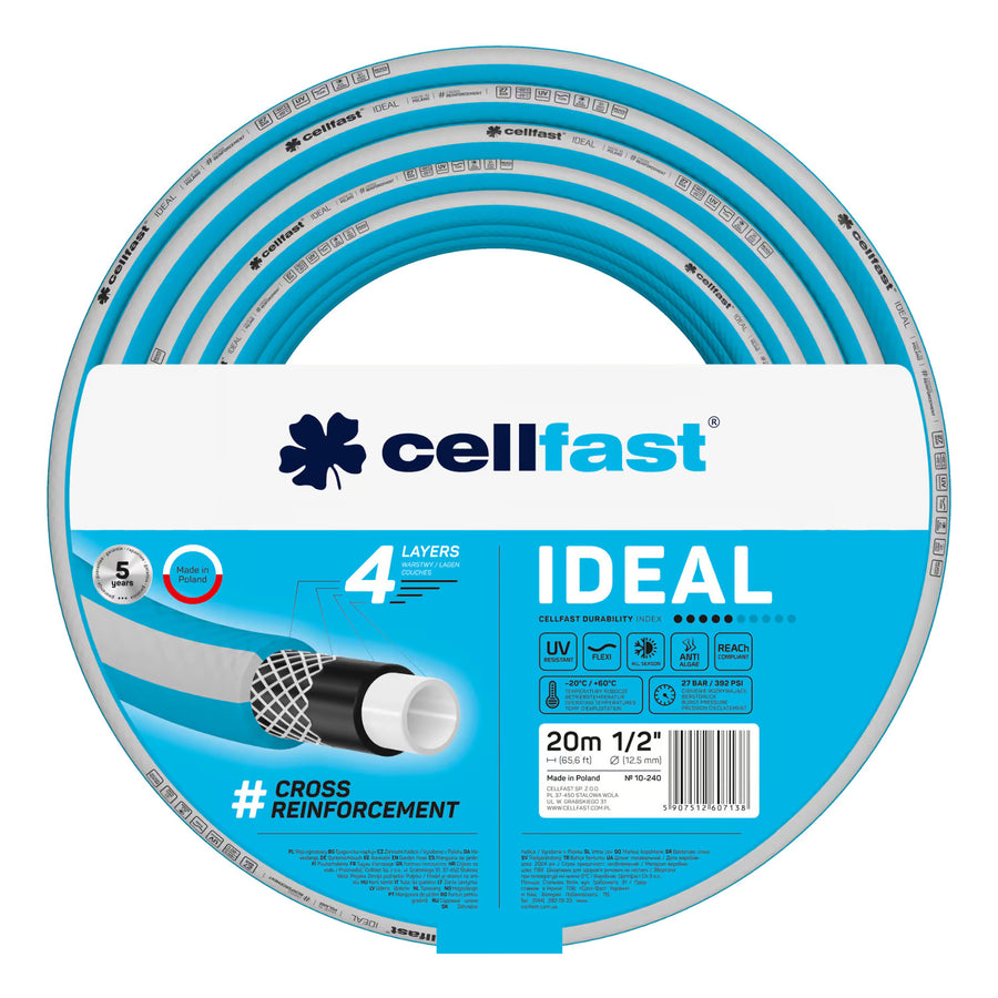 Slangvagn Cellfast Aluplus 1/2" 60 m + trädgårdsslang Cellfast IDEAL 1/2" 20 m + set med rak sprinkler Cellfast Basic 1/2"