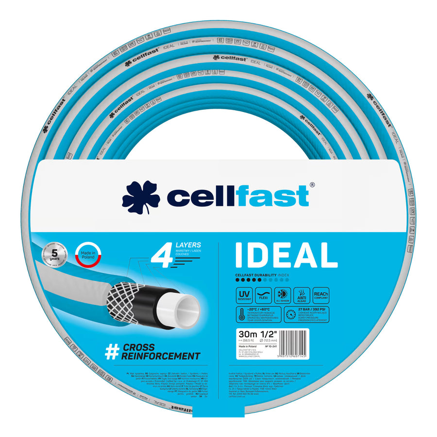 Cellfast Aluplus slangvagn 1/2" 60 m + Cellfast IDEAL trädgårdsslang 1/2" 30 m + Set med Cellfast Basic rak sprinkler 1/2"