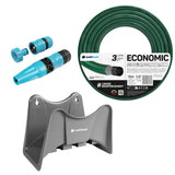 Cellfast Economic trädgårdsslang 1/2" 10 m + Cellfast slanghållare, grå + set med Cellfast Basic rak sprinkler 1/2"