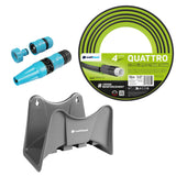 Cellfast Quattro trädgårdsslang 1/2" 15 m + Cellfast slanghållare, grå + set med Cellfast Basic rak sprinkler 1/2"