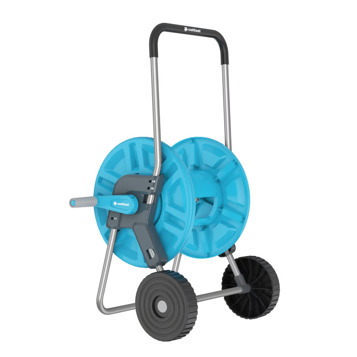 Trädgårdsslang Economic 1/2" 50 m + vagn, anslutning med invändig gänga 3/4", anslutning med utvändig gänga 1/2", snabbkoppling med genomgående och stoppfunktion 1/2" + 8-funktioners pistolspridare Cellfast Mix Ideal