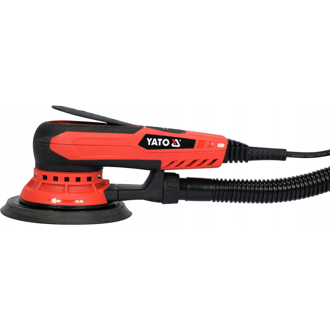 Yato excenterslipmaskin, 150 mm, effekt 350 W, varvtal 4 000–10 000 varv/min, sladdlängd 3 m, möjlighet att ansluta dammsugare, YT-82206