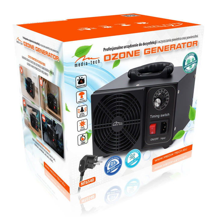 Professionell ozongenerator för desinfektion och luftrening, Mediatech, Ozonproduktion: 60 000 mg/h, TIMER, Effekt: 140 W, metallhölje