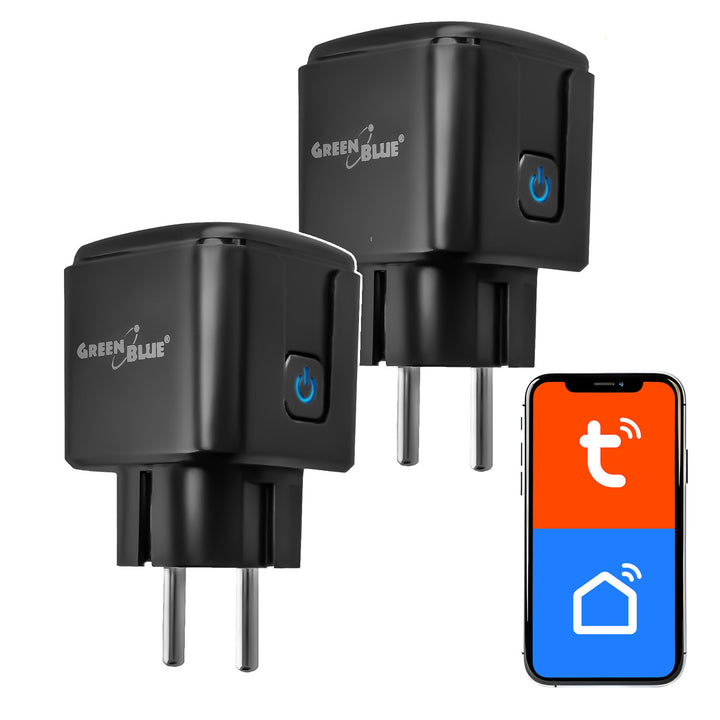 GreenBlue WiFi-styrd eluttag, Android/iOS/Alexa/Google Home, timer, effektmätare, max 16 A/3840 W, GB735 B, 2 st