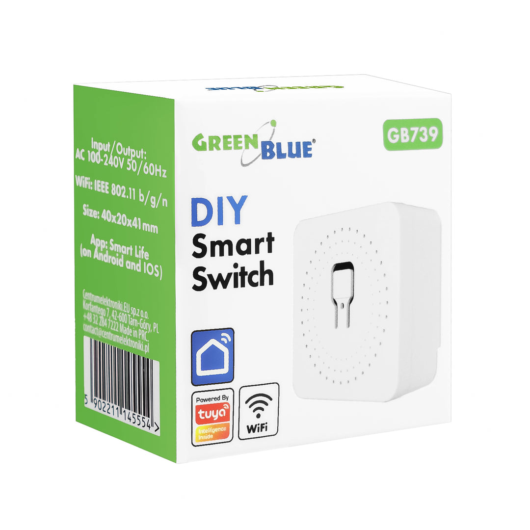GreenBlue WiFi-relä för infälld montering, Android/iOS/Alexa/Google Home, 100–240 V växelström, 50/60 Hz, max. 16 A, för LED 150 W, GB739, 2 st.