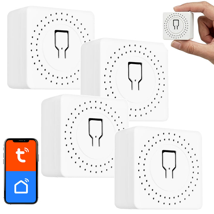GreenBlue WiFi-relä för infälld montering, Android/iOS/Alexa/Google Home, 100–240 V växelström, 50/60 Hz, max. 16 A, för LED 150 W, GB739, 4 stycken