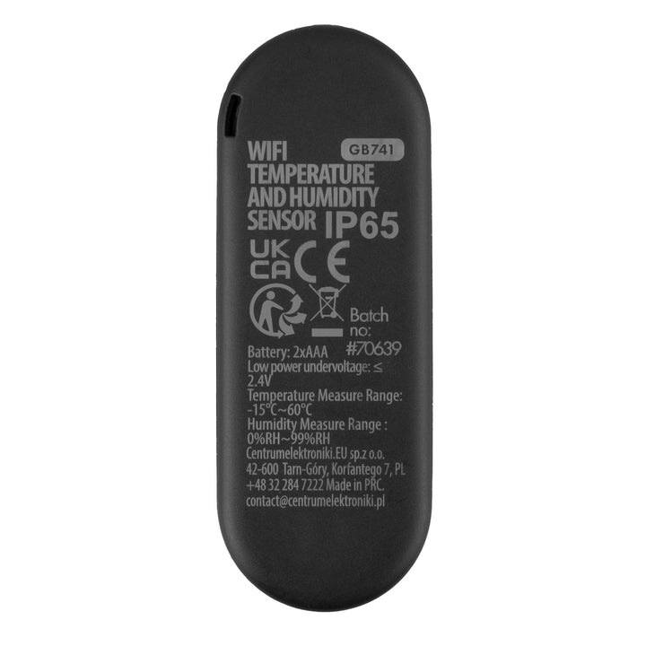 GreenBlue WiFi-sensor för temperatur och luftfuktighet för utomhusbruk, Android/iOS, 3,0 V DC, LR03x2, IP65, GB741, 2 stycken