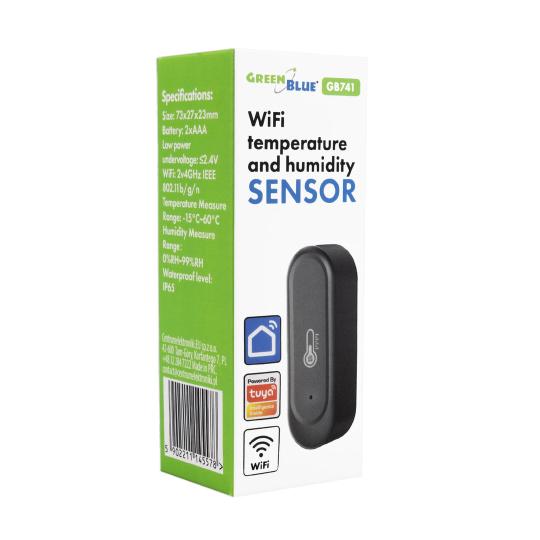 GreenBlue WiFi-sensor för temperatur och luftfuktighet för utomhusbruk, Android/iOS, 3,0 V DC, LR03x2, IP65, GB741, 2 stycken