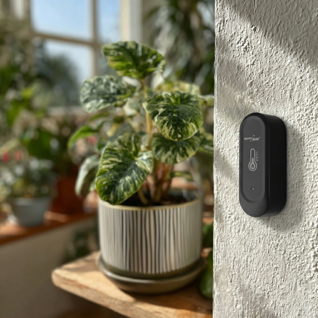 GreenBlue WiFi-sensor för temperatur och luftfuktighet för utomhusbruk, Android/iOS, 3,0 V DC, LR03x2, IP65, GB741, 2 stycken