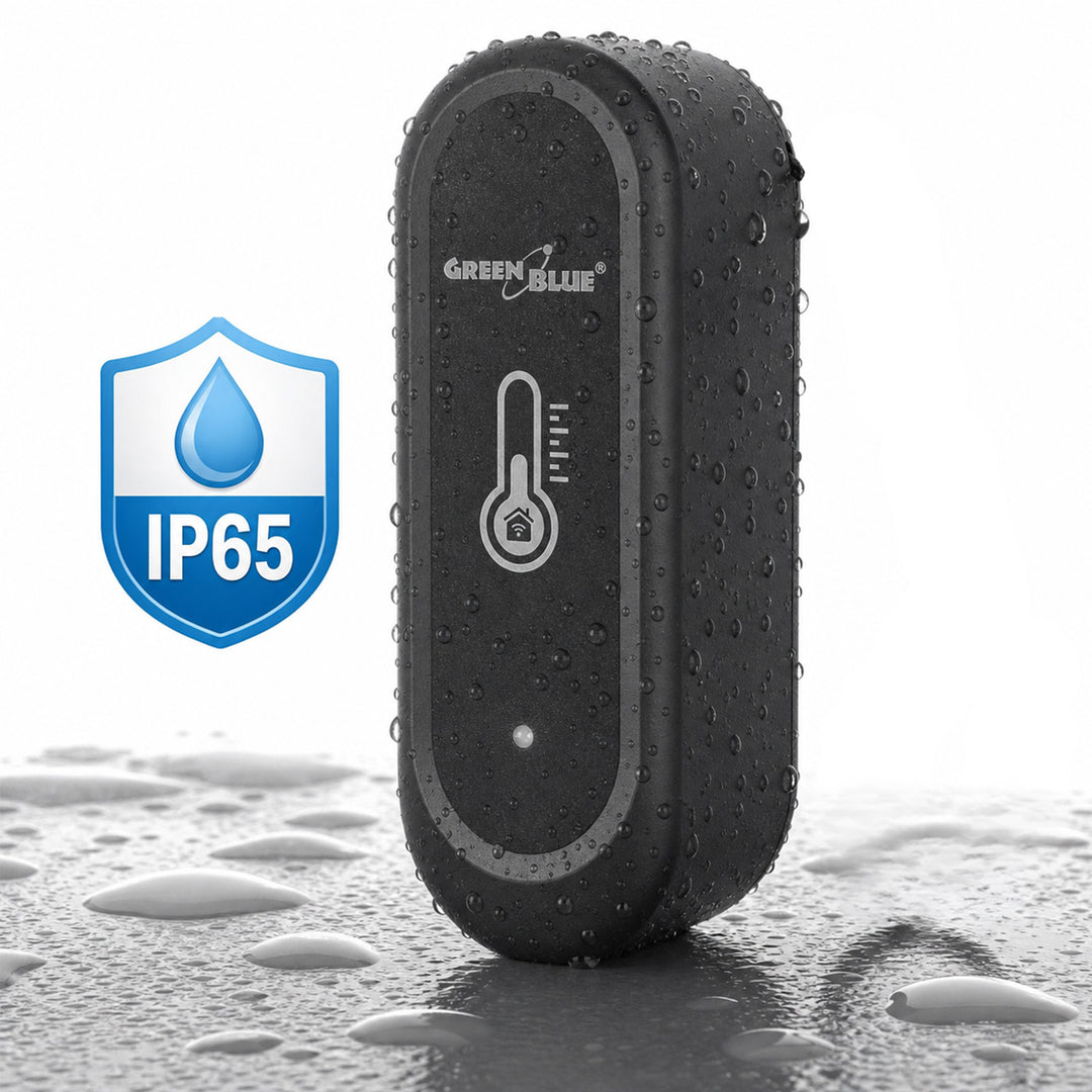 GreenBlue WiFi-sensor för temperatur och luftfuktighet för utomhusbruk, Android/iOS, 3,0 V DC, LR03x2, IP65, GB741, 2 stycken