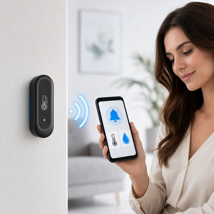 GreenBlue WiFi-sensor för temperatur och luftfuktighet för utomhusbruk, Android/iOS, 3,0 V DC, LR03x2, IP65, GB741, 2 stycken