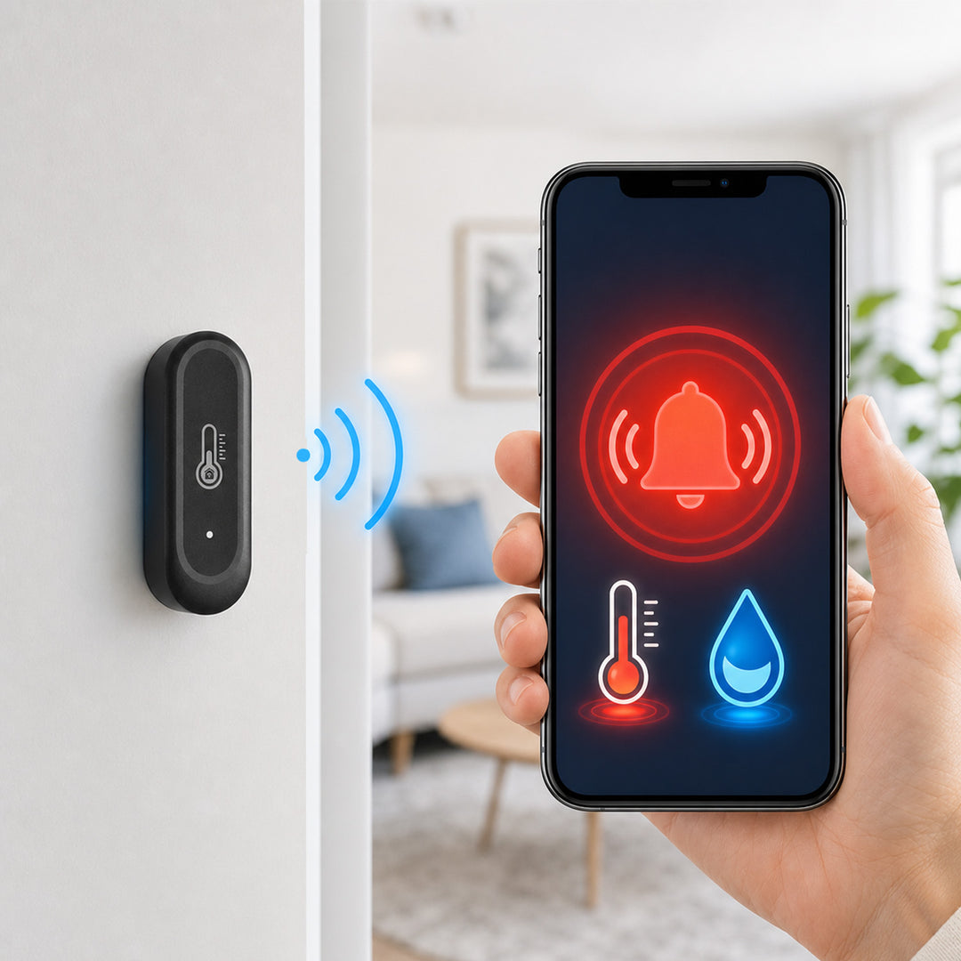 GreenBlue WiFi-sensor för temperatur och luftfuktighet för utomhusbruk, Android/iOS, 3,0 V DC, LR03x2, IP65, GB741, 2 stycken