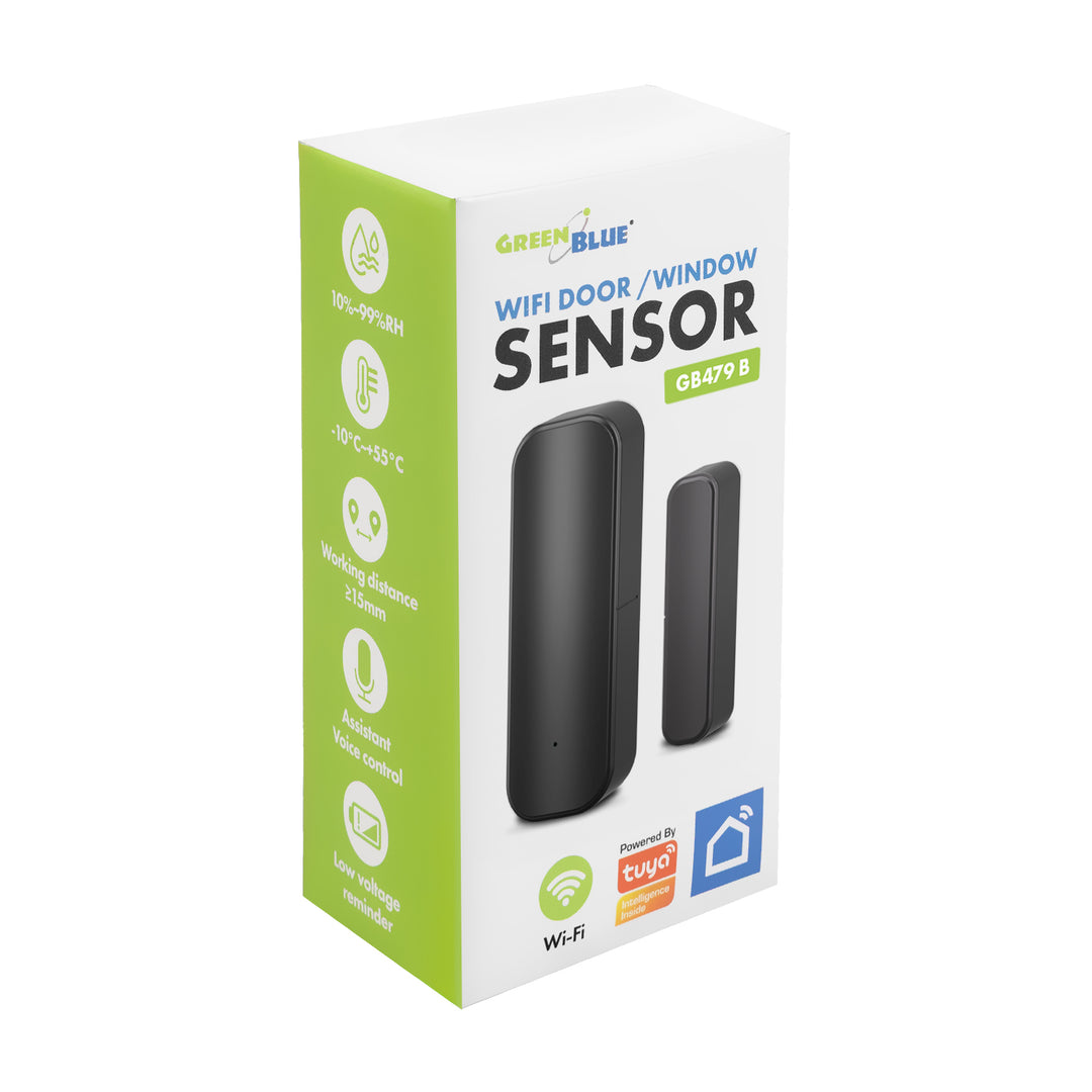 Trådlös kontaktor/öppningssensor via WiFi från GreenBlue, Android/iOS, för dörrar/fönster, 3,0 V DC, LR03x2, GB479 B, 2 set