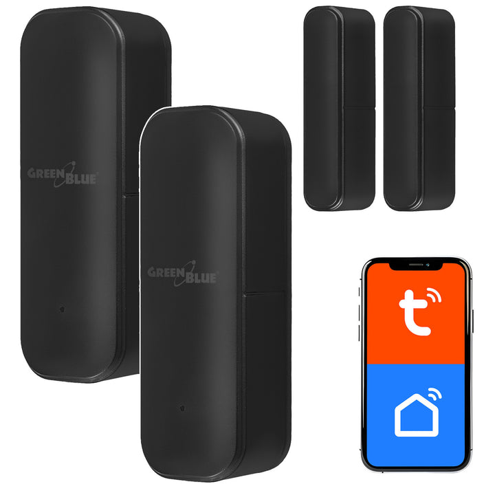 Trådlös kontaktor/öppningssensor via WiFi från GreenBlue, Android/iOS, för dörrar/fönster, 3,0 V DC, LR03x2, GB479 B, 2 set