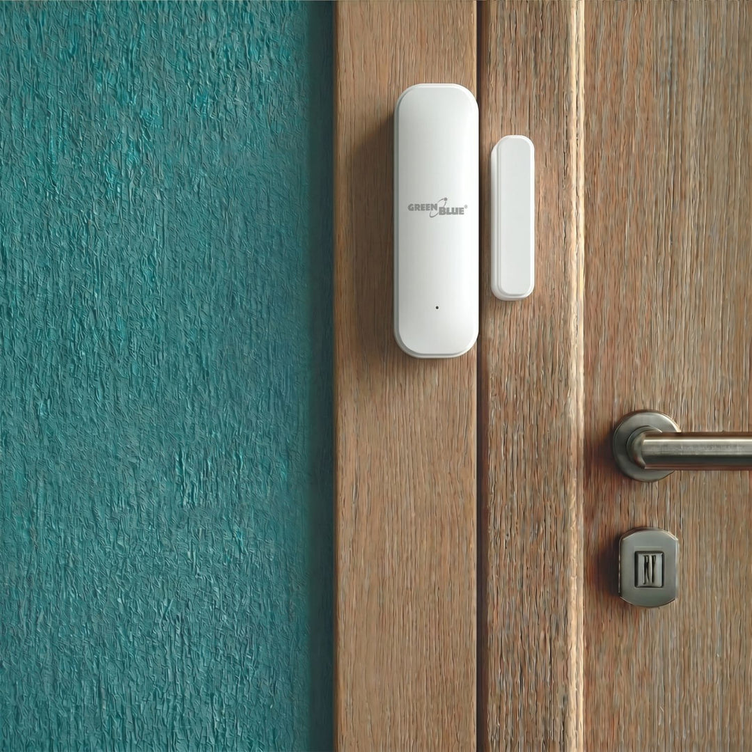 Trådlös kontaktor/öppningssensor med WiFi från GreenBlue, Android/iOS, för dörrar/fönster, 3,0 V DC, LR03x2, GB479 W, 2 set