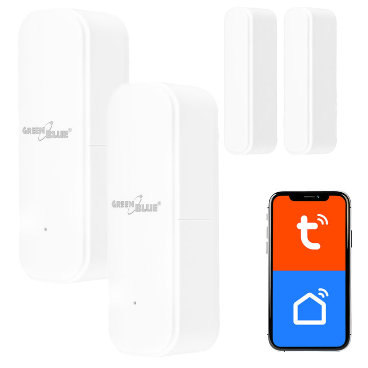 Trådlös kontaktor/öppningssensor med WiFi från GreenBlue, Android/iOS, för dörrar/fönster, 3,0 V DC, LR03x2, GB479 W, 2 set