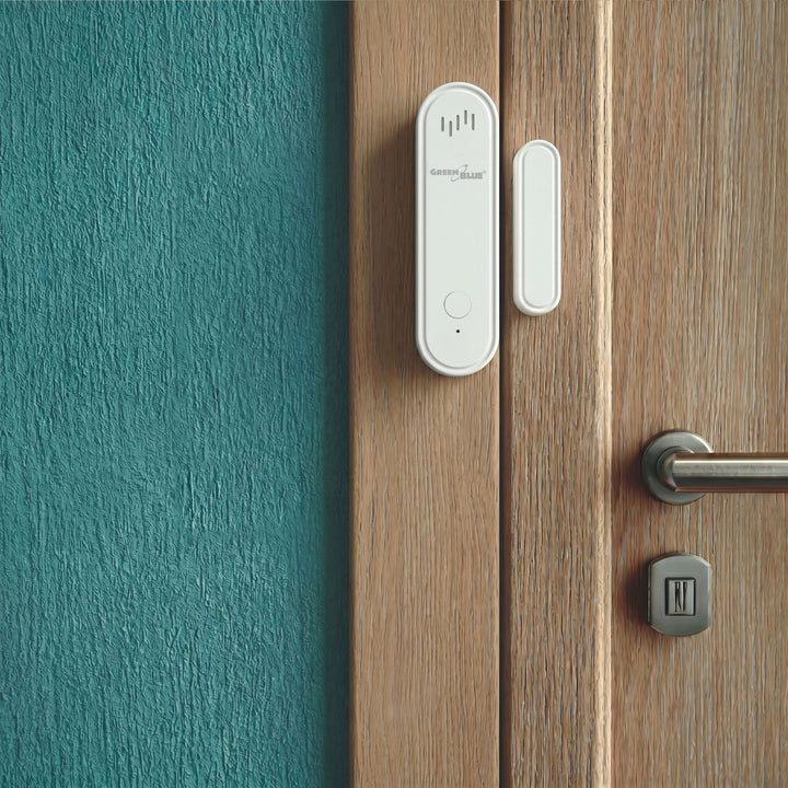 Trådlös kontaktor/öppningssensor via WiFi från GreenBlue, Android/iOS, för dörrar/fönster, 3,0 V DC, LR03x2, med larm, GB478, 2 set