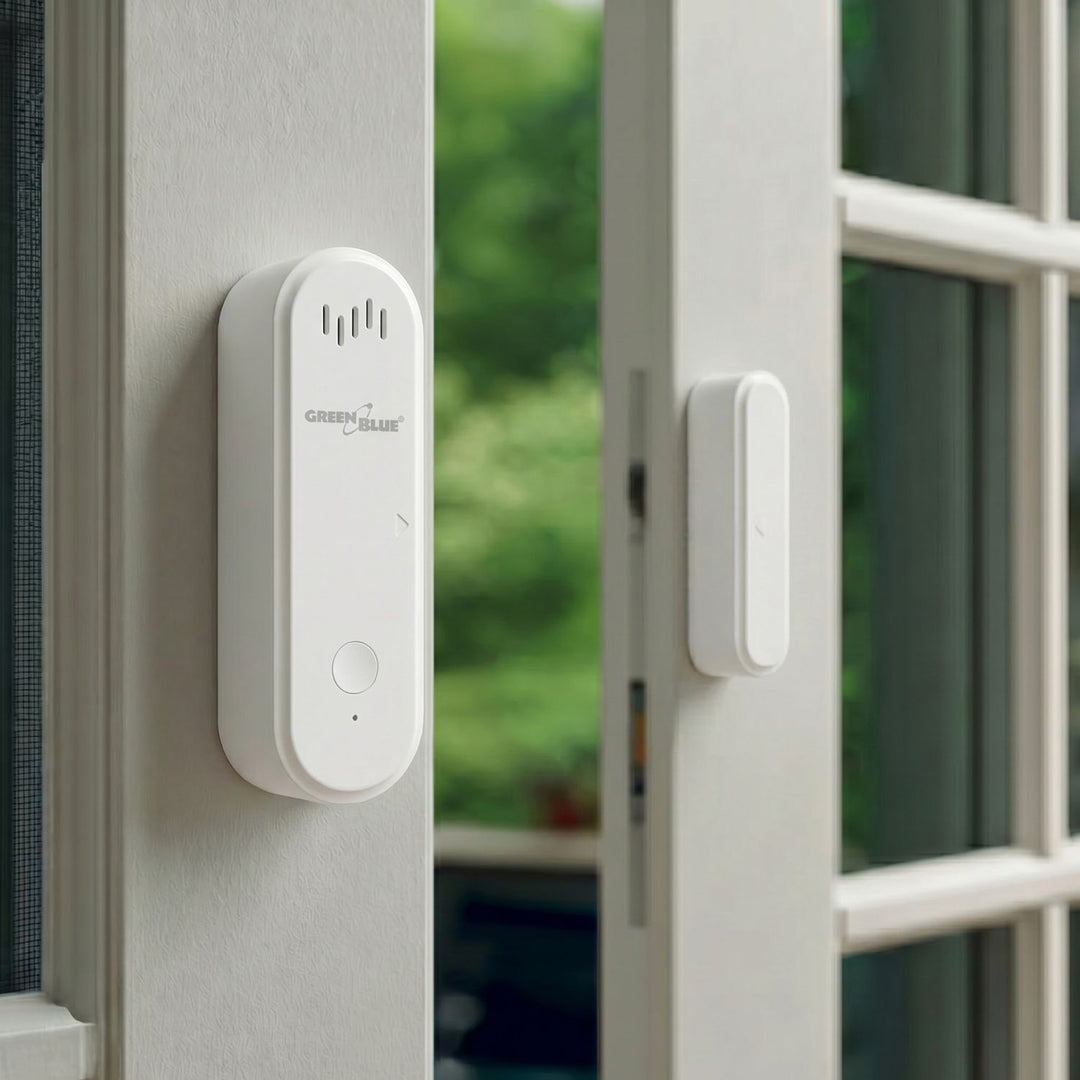 Trådlös kontaktor/öppningssensor via WiFi från GreenBlue, Android/iOS, för dörrar/fönster, 3,0 V DC, LR03x2, med larm, GB478, 2 set