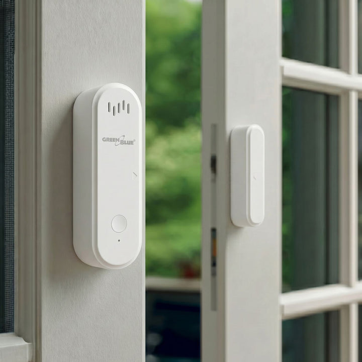 Trådlös kontaktor/öppningssensor via WiFi från GreenBlue, Android/iOS, för dörrar/fönster, 3,0 V DC, LR03x2, med larm, GB478, 2 set