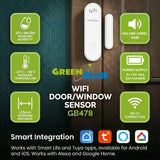 Trådlös kontaktor/öppningssensor via WiFi från GreenBlue, Android/iOS, för dörrar/fönster, 3,0 V DC, LR03x2, med larm, GB478, 2 set