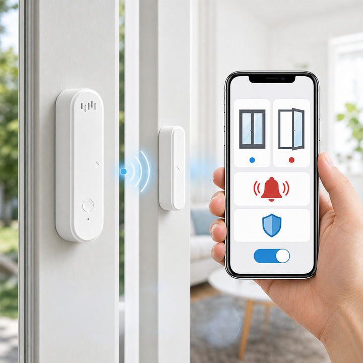Trådlös kontaktor/öppningssensor via WiFi från GreenBlue, Android/iOS, för dörrar/fönster, 3,0 V DC, LR03x2, med larm, GB478, 2 set