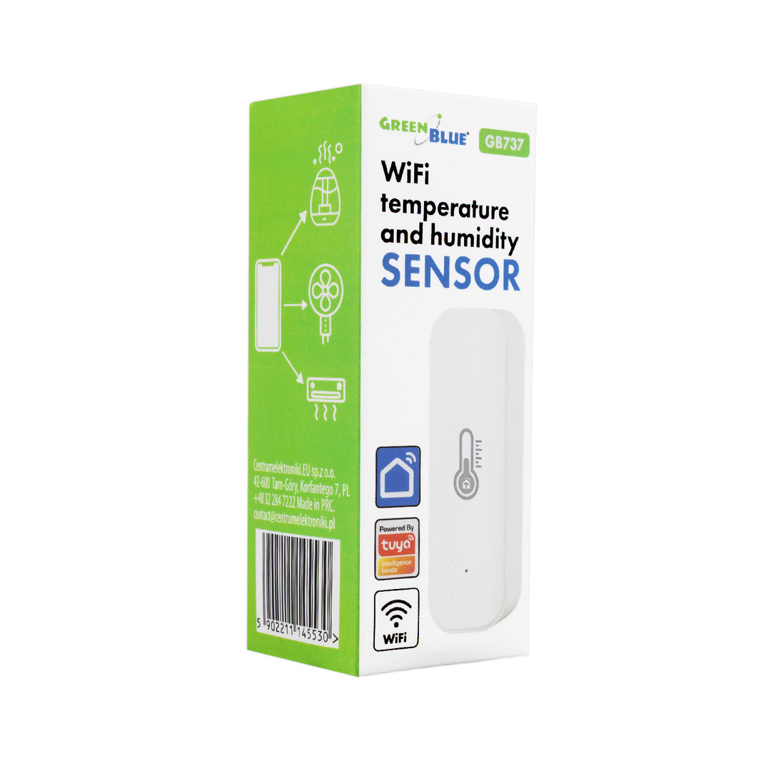GreenBlue WiFi-sensor för temperatur och luftfuktighet, Android/iOS/Alexa/Google Home, 3,0 V DC, LR03x2, GB737, 2 stycken